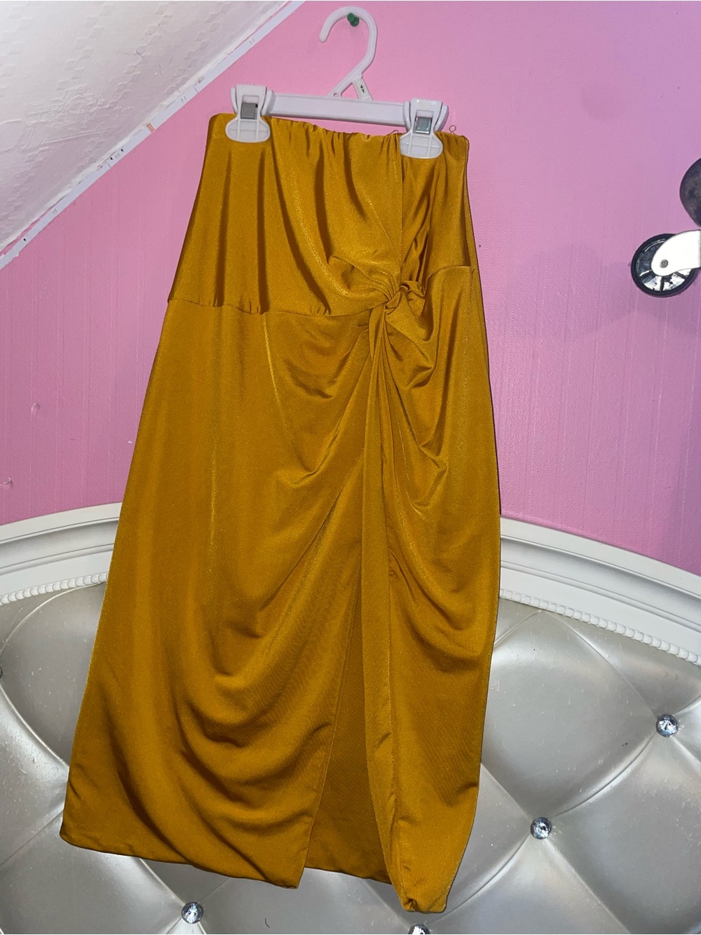 Fashion Nova Mustard Twist-Front Midi Skirt